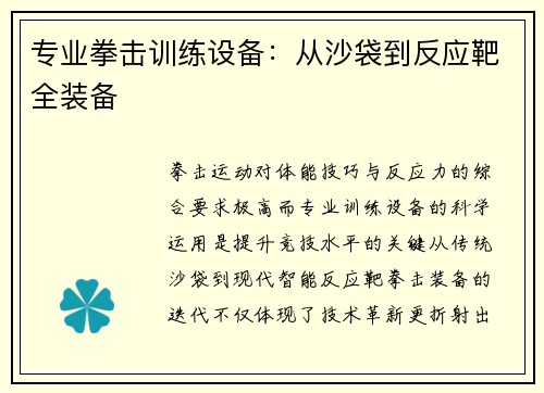 专业拳击训练设备：从沙袋到反应靶全装备