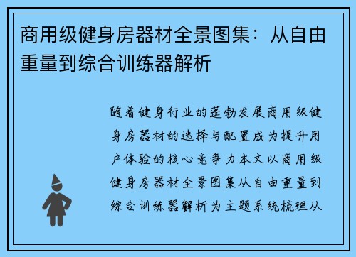 商用级健身房器材全景图集：从自由重量到综合训练器解析