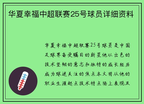 华夏幸福中超联赛25号球员详细资料